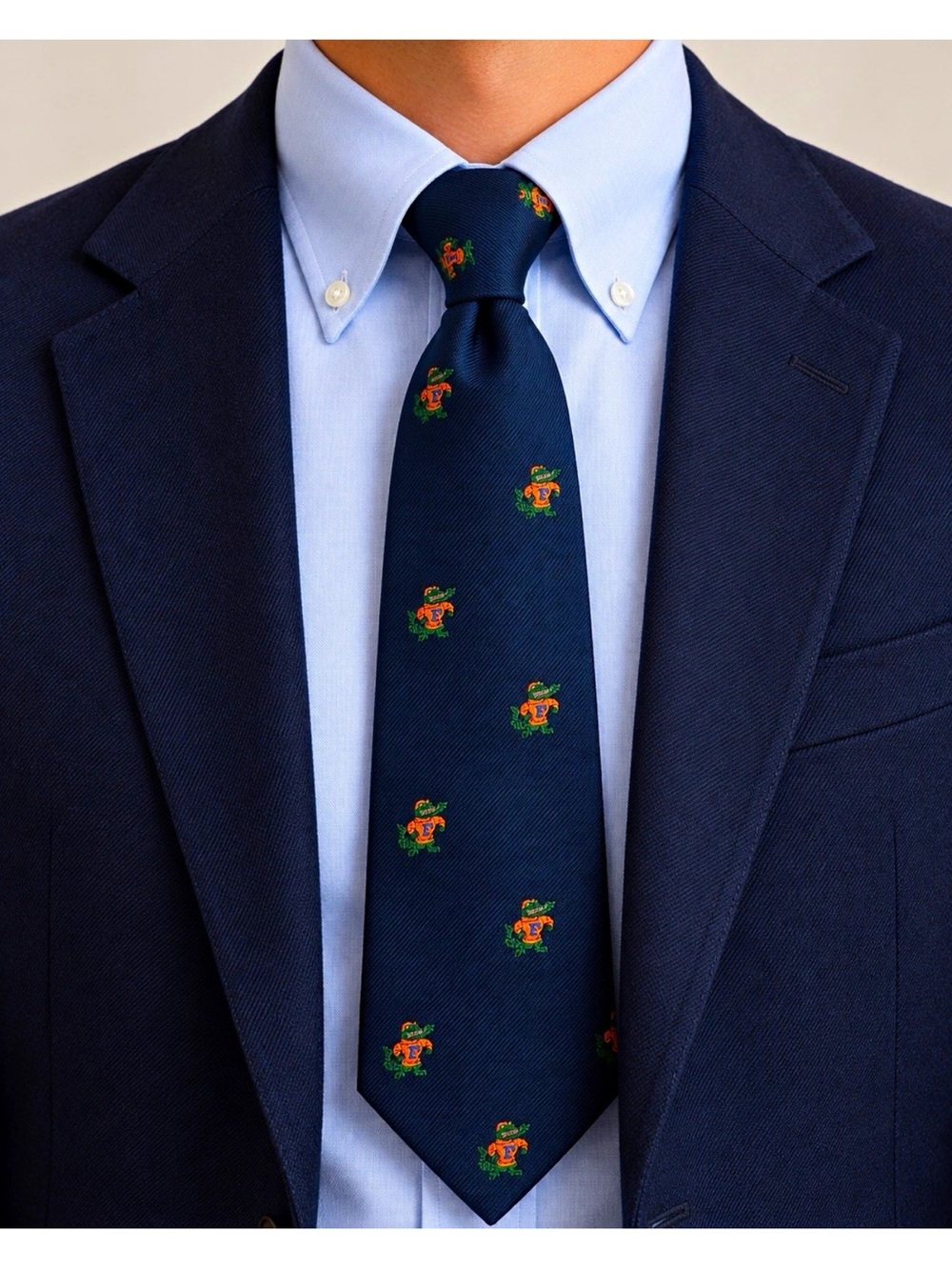 Vintage Florida Gators Pintail Silk Tie Navy UF Crest Logo Necktie